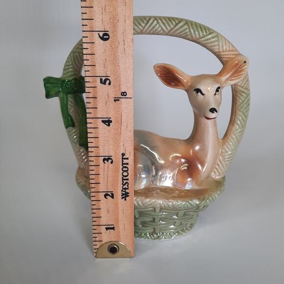 Vintage Porcelain Pearlized Deer in basket home decor - Picture 9 of 10